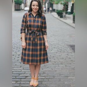 Sedge Apparel Plaid Midi Shirt Dress Navy In Size S